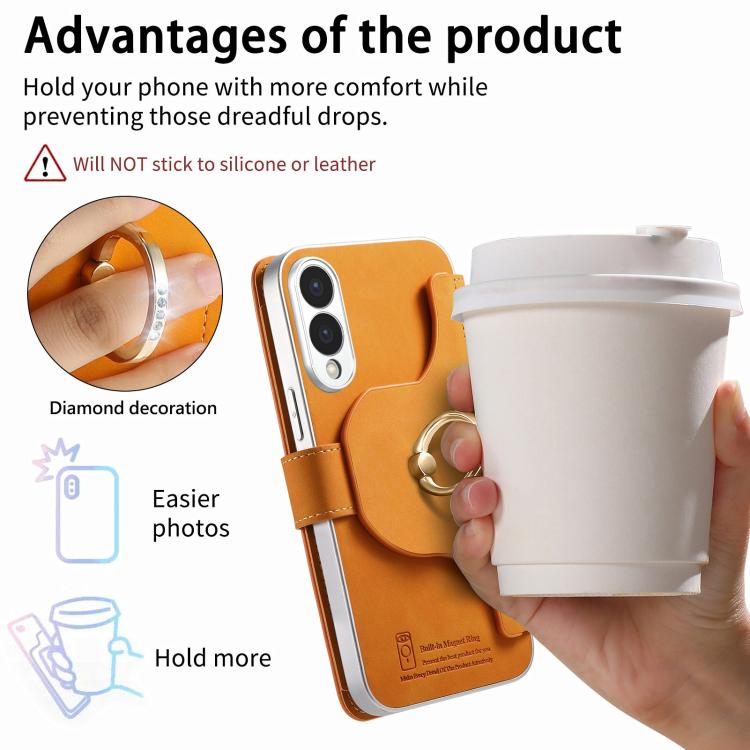 For Galaxy S25 Edge 5G Precision Hole Silver-Edged Ring RFID Blocking Zipper Wallet Magnetic Vegan Leather Phone Case