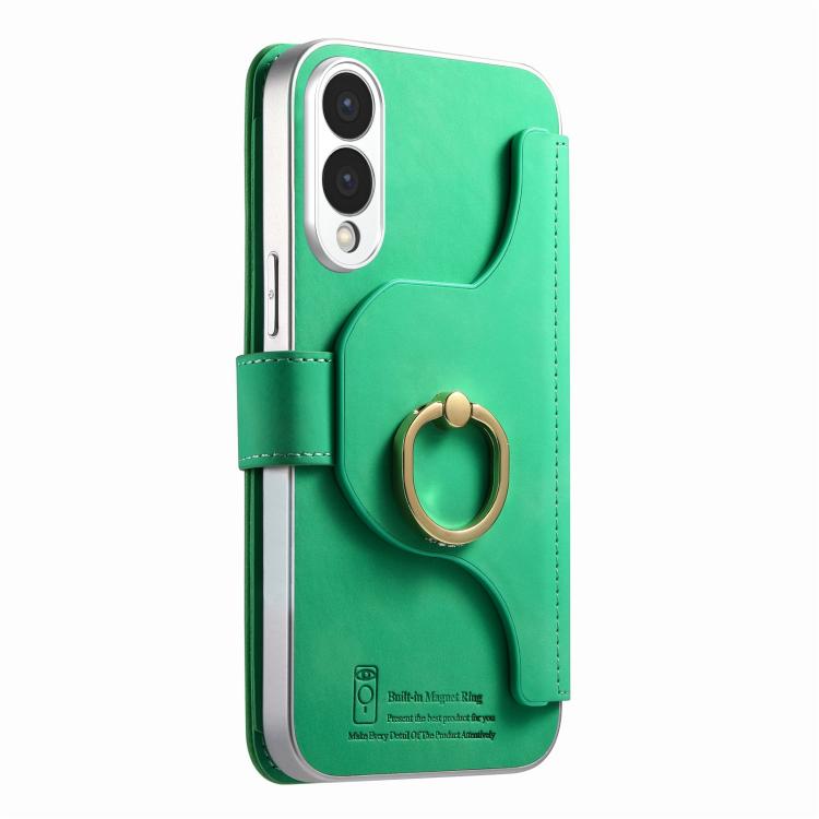 For Galaxy S25 Edge 5G Precision Hole Silver-Edged Ring RFID Blocking Zipper Wallet Magnetic Vegan Leather Phone Case