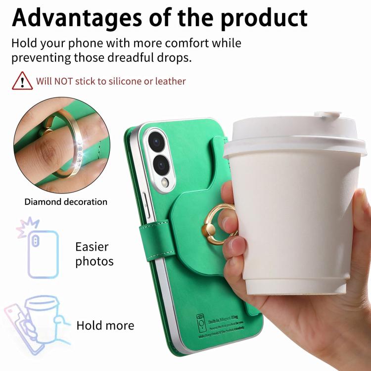 For Galaxy S25 Edge 5G Precision Hole Silver-Edged Ring RFID Blocking Zipper Wallet Magnetic Vegan Leather Phone Case