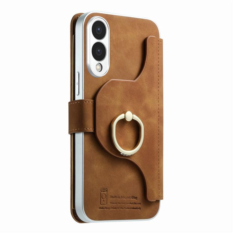 For Galaxy S25 Edge 5G Precision Hole Silver-Edged Ring RFID Blocking Zipper Wallet Magnetic Vegan Leather Phone Case