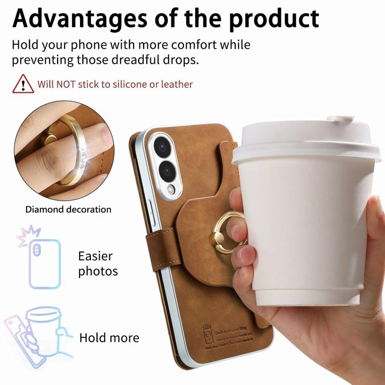 For Galaxy S25 Edge 5G Precision Hole Silver-Edged Ring RFID Blocking Zipper Wallet Magnetic Vegan Leather Phone Case