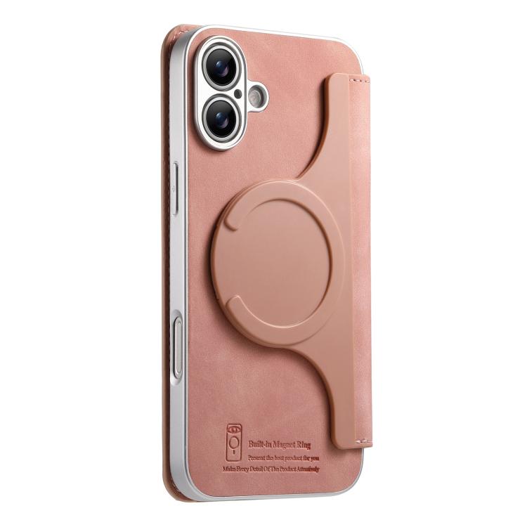 For iPhone 16 CaseNeo Precision Hole Silver-Edged Magnetic Zipper Wallet Cross-Grain Vegan Leather Phone Case