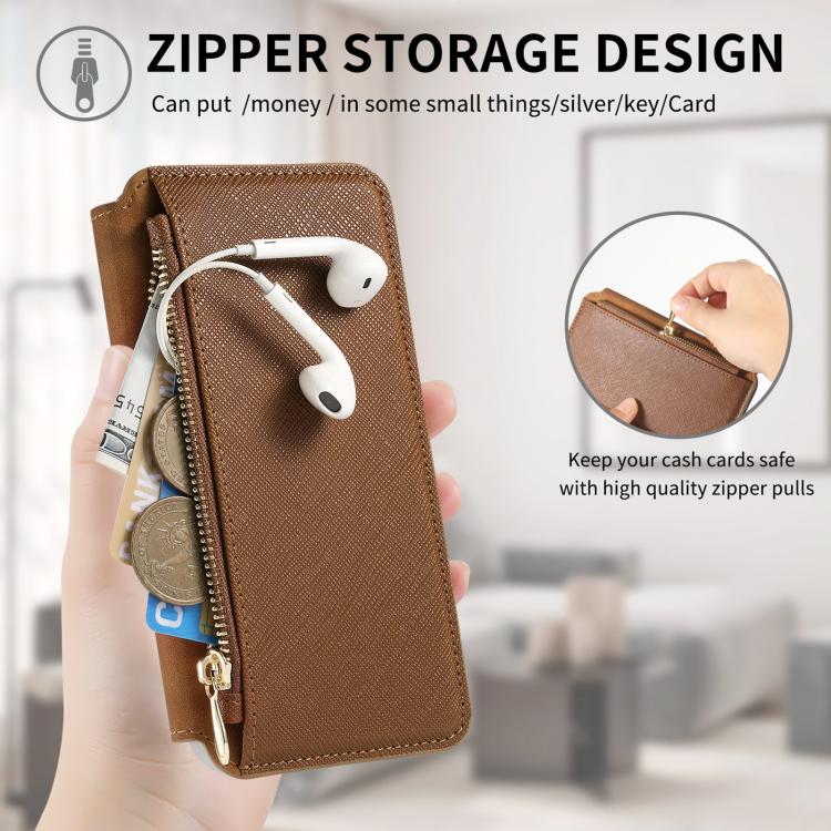 For iPhone 16 CaseNeo Precision Hole Silver-Edged Magnetic Zipper Wallet Cross-Grain Vegan Leather Phone Case