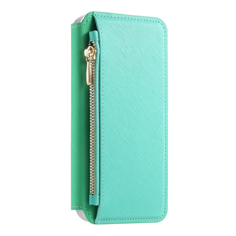 For iPhone 16 Pro Max CaseNeo Precision Hole Silver-Edged Magnetic Zipper Wallet Cross-Grain Vegan Leather Phone Case