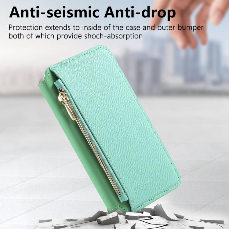 For iPhone 16 Pro Max CaseNeo Precision Hole Silver-Edged Magnetic Zipper Wallet Cross-Grain Vegan Leather Phone Case