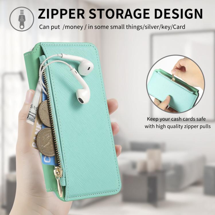 For iPhone 16 Pro Max CaseNeo Precision Hole Silver-Edged Magnetic Zipper Wallet Cross-Grain Vegan Leather Phone Case