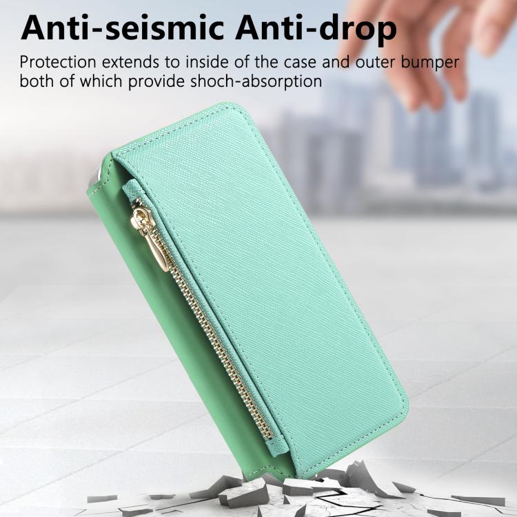 For iPhone 15 Pro Max CaseNeo Precision Hole Silver-Edged Magnetic Zipper Wallet Cross-Grain Vegan Leather Phone Case