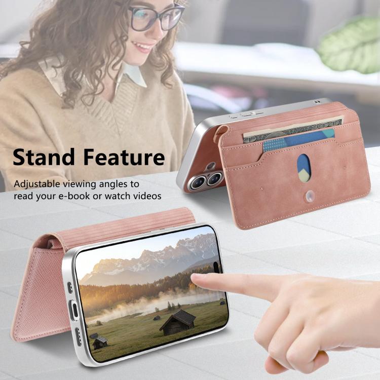 For iPhone 15 Pro CaseNeo Precision Hole Silver-Edged Magnetic Zipper Wallet Cross-Grain Vegan Leather Phone Case