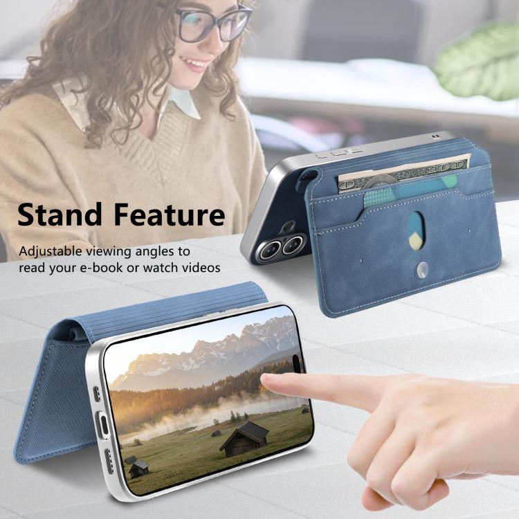 For iPhone 15 Plus CaseNeo Precision Hole Silver-Edged Magnetic Zipper Wallet Cross-Grain Vegan Leather Phone Case