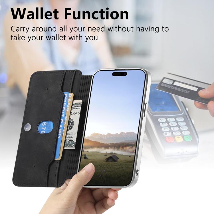 For iPhone 15 Plus CaseNeo Precision Hole Silver-Edged Magnetic Zipper Wallet Cross-Grain Vegan Leather Phone Case