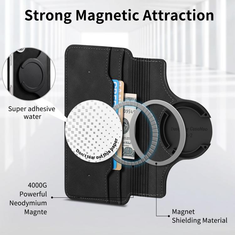 For iPhone 15 CaseNeo Precision Hole Silver-Edged Magnetic Zipper Wallet Cross-Grain Vegan Leather Phone Case