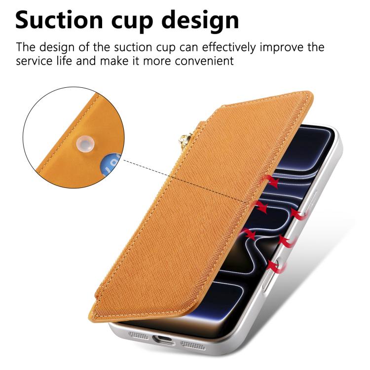 For iPhone 15 CaseNeo Precision Hole Silver-Edged Magnetic Zipper Wallet Cross-Grain Vegan Leather Phone Case