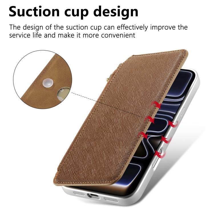 For iPhone 15 CaseNeo Precision Hole Silver-Edged Magnetic Zipper Wallet Cross-Grain Vegan Leather Phone Case