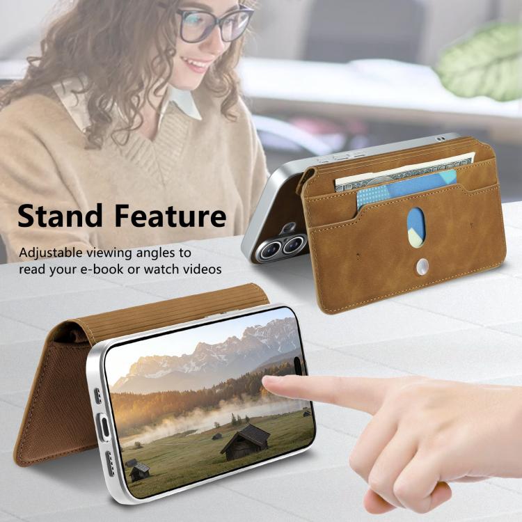 For iPhone 15 CaseNeo Precision Hole Silver-Edged Magnetic Zipper Wallet Cross-Grain Vegan Leather Phone Case