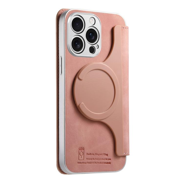 For iPhone 14 Pro CaseNeo Precision Hole Silver-Edged Magnetic Zipper Wallet Cross-Grain Vegan Leather Phone Case