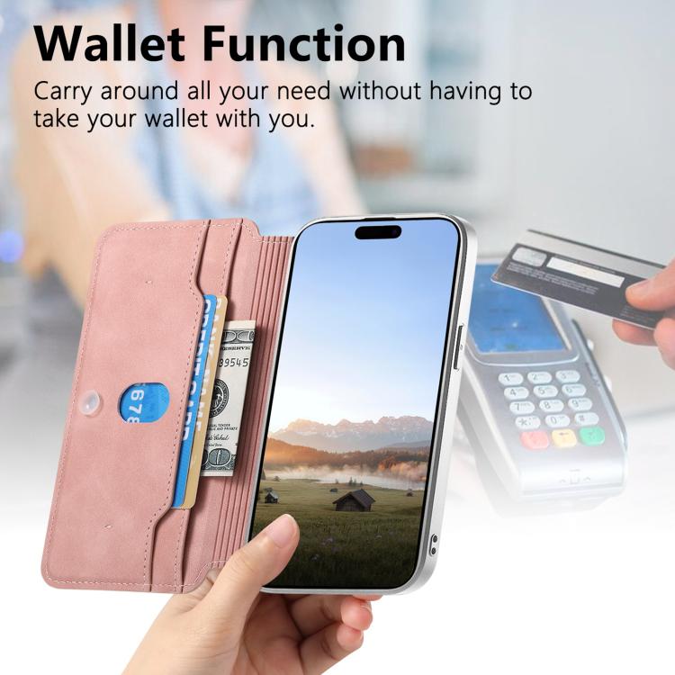 For iPhone 16 Plus CaseNeo Precision Hole Silver-Edged Magnetic Zipper Wallet Cross-Grain Vegan Leather Phone Case