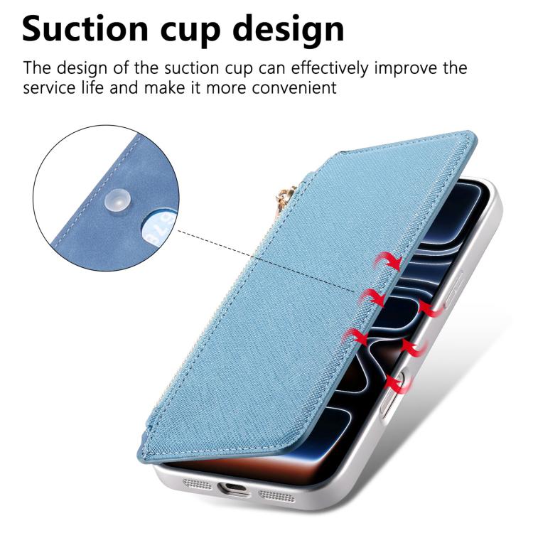 For iPhone 16 Plus CaseNeo Precision Hole Silver-Edged Magnetic Zipper Wallet Cross-Grain Vegan Leather Phone Case