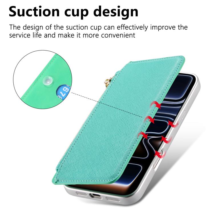 For iPhone 16 Plus CaseNeo Precision Hole Silver-Edged Magnetic Zipper Wallet Cross-Grain Vegan Leather Phone Case