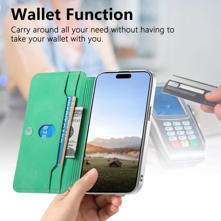 For iPhone 16 Plus CaseNeo Precision Hole Silver-Edged Magnetic Zipper Wallet Cross-Grain Vegan Leather Phone Case