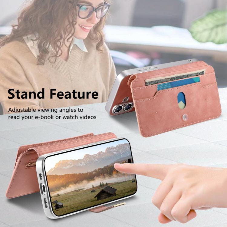 For iPhone 17 CaseNeo Precision Hole Silver-Edged Magnetic Zipper Wallet Cross-Grain Vegan Leather Phone Case