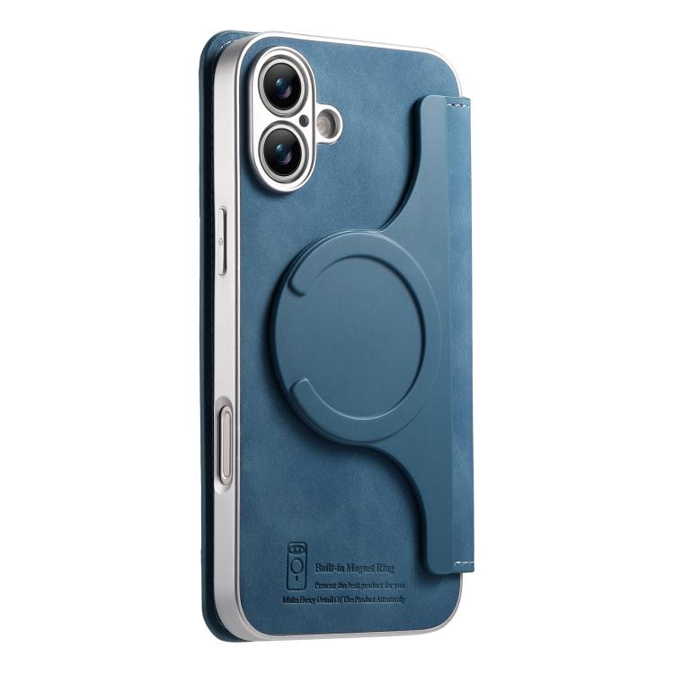 For iPhone 17 CaseNeo Precision Hole Silver-Edged Magnetic Zipper Wallet Cross-Grain Vegan Leather Phone Case