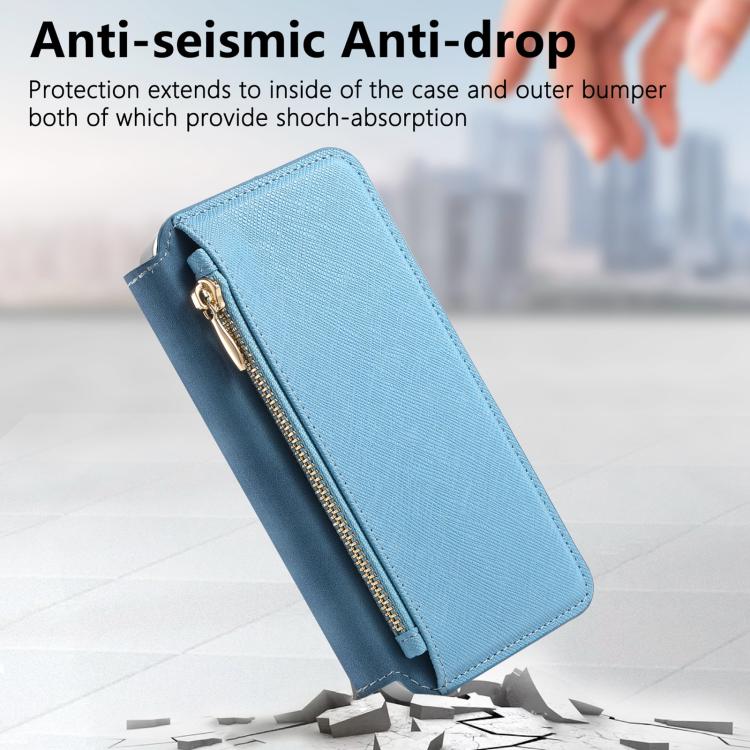 For iPhone 17 CaseNeo Precision Hole Silver-Edged Magnetic Zipper Wallet Cross-Grain Vegan Leather Phone Case