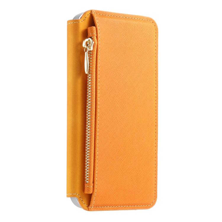 For iPhone 17 CaseNeo Precision Hole Silver-Edged Magnetic Zipper Wallet Cross-Grain Vegan Leather Phone Case