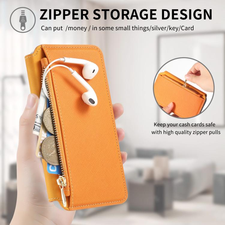 For iPhone 17 CaseNeo Precision Hole Silver-Edged Magnetic Zipper Wallet Cross-Grain Vegan Leather Phone Case