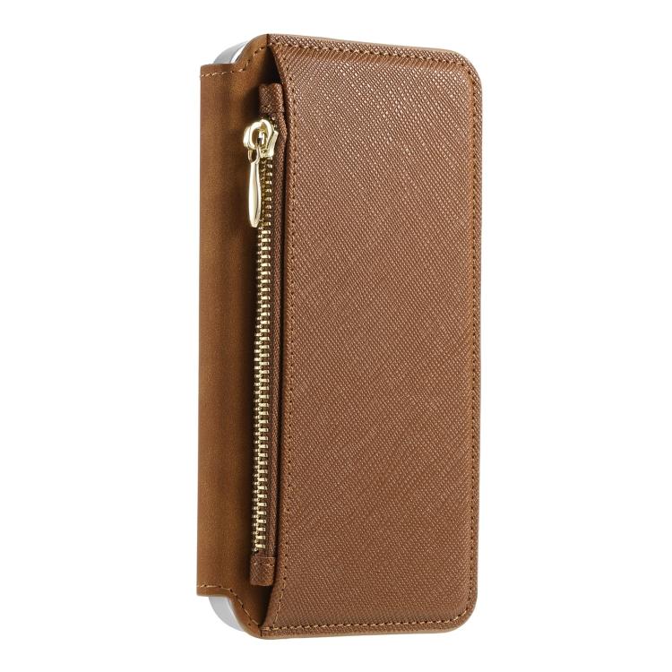 For iPhone 17 CaseNeo Precision Hole Silver-Edged Magnetic Zipper Wallet Cross-Grain Vegan Leather Phone Case