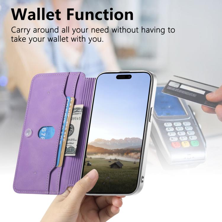 For Galaxy S25+ 5G CaseNeo Precision Hole Silver-Edged Magnetic Zipper Wallet Cross-Grain Vegan Leather Phone Case