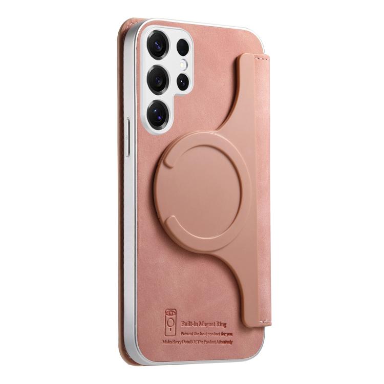 For Galaxy S25 Ultra 5G CaseNeo Precision Hole Silver-Edged Magnetic Zipper Wallet Cross-Grain Vegan Leather Phone Case