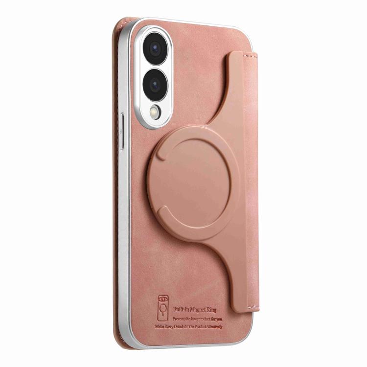 For Galaxy S25 Edge 5G CaseNeo Precision Hole Silver-Edged Magnetic Zipper Wallet Cross-Grain Vegan Leather Phone Case