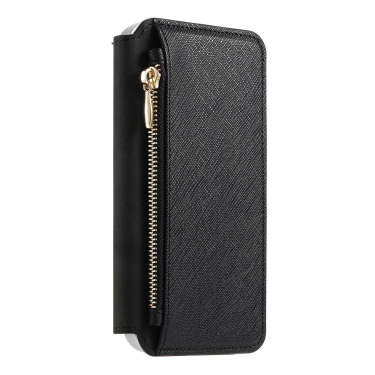 For Galaxy S25 Edge 5G CaseNeo Precision Hole Silver-Edged Magnetic Zipper Wallet Cross-Grain Vegan Leather Phone Case