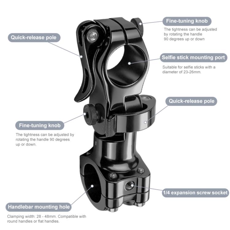 Aluminum Quick-Adjust Bicycle Extension Bar Mount Handlebar Tube Kit - Black