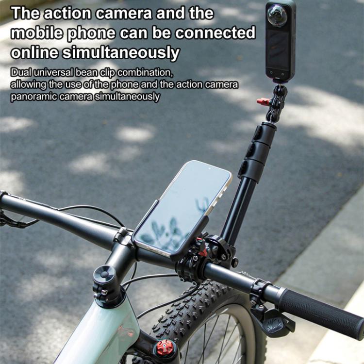 Aluminum Quick-Adjust Bicycle Extension Bar Mount Stick Tube Phone Clamp Combo Set - Black
