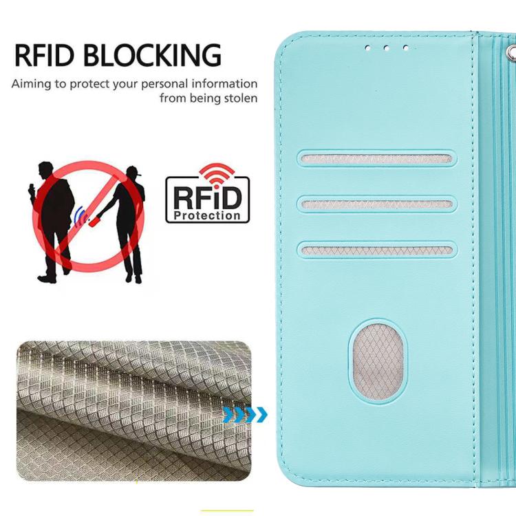 For iPhone 11 Cat Butterfly Embossed RFID Vegan Leather Phone Case with Strap