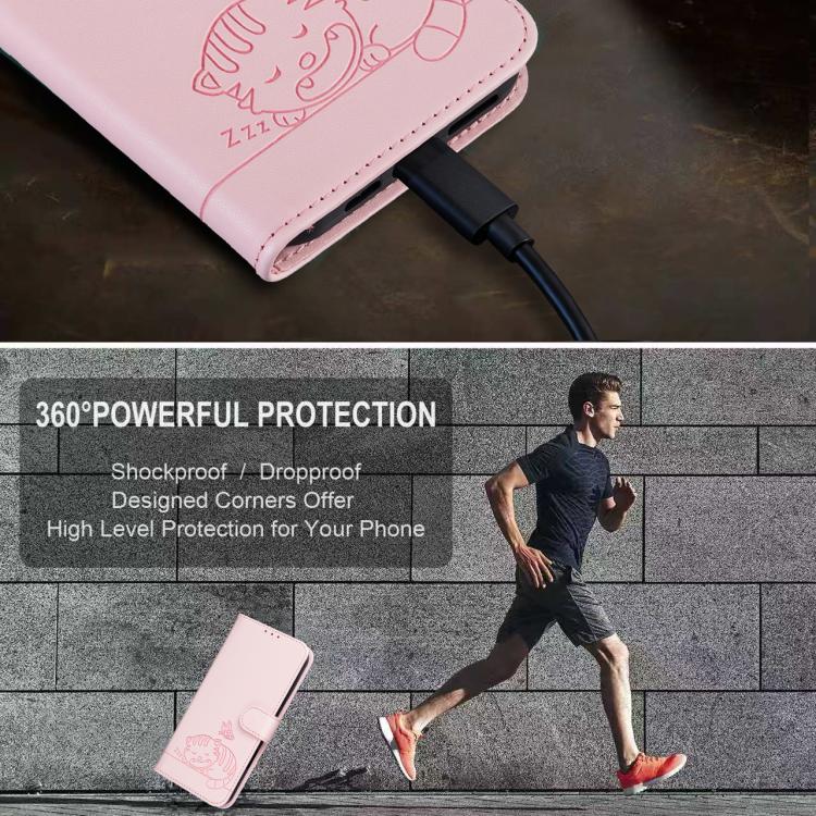 For iPhone 11 Pro Cat Butterfly Embossed RFID Vegan Leather Phone Case with Strap