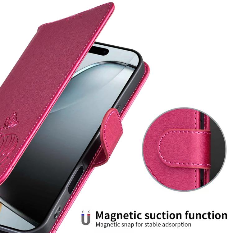 For iPhone 11 Pro Cat Butterfly Embossed RFID Vegan Leather Phone Case with Strap