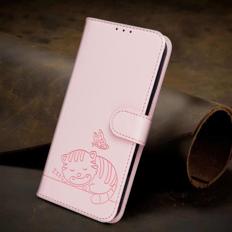 For Asus ROG Phone 9 Cat Butterfly Embossed RFID Vegan Leather Phone Case with Strap