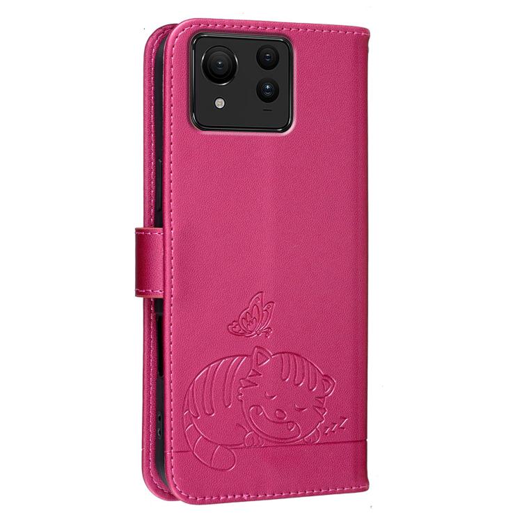 For Asus Zenfone 11 Ultra Cat Butterfly Embossed RFID Vegan Leather Phone Case with Strap