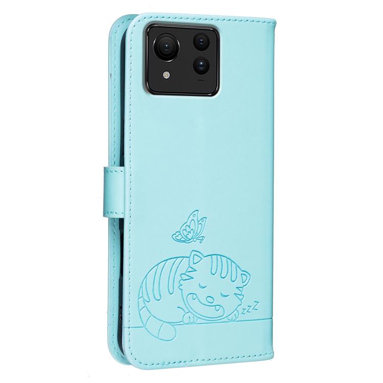 For Asus Zenfone 11 Ultra Cat Butterfly Embossed RFID Vegan Leather Phone Case with Strap