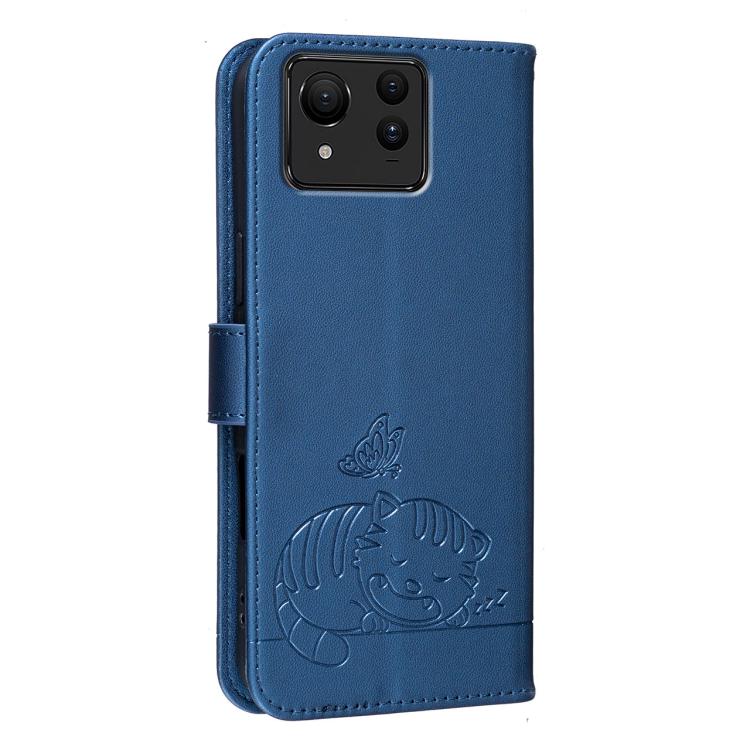 For Asus Zenfone 11 Ultra Cat Butterfly Embossed RFID Vegan Leather Phone Case with Strap