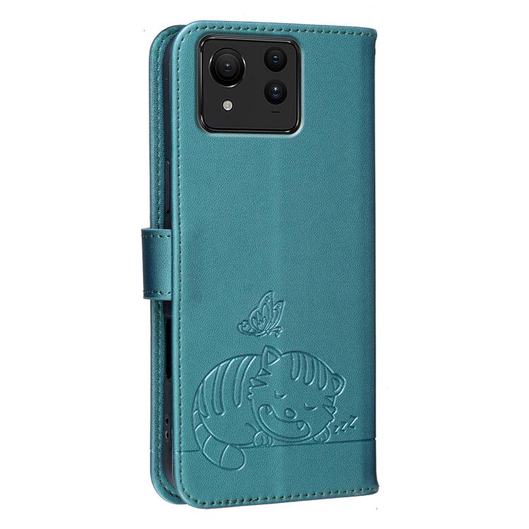 For Asus Zenfone 11 Ultra Cat Butterfly Embossed RFID Vegan Leather Phone Case with Strap