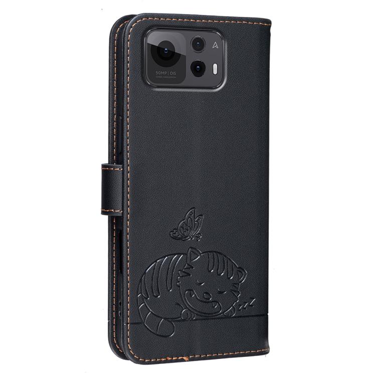 For Asus Zenfone 12 Ultra Cat Butterfly Embossed RFID Vegan Leather Phone Case with Strap