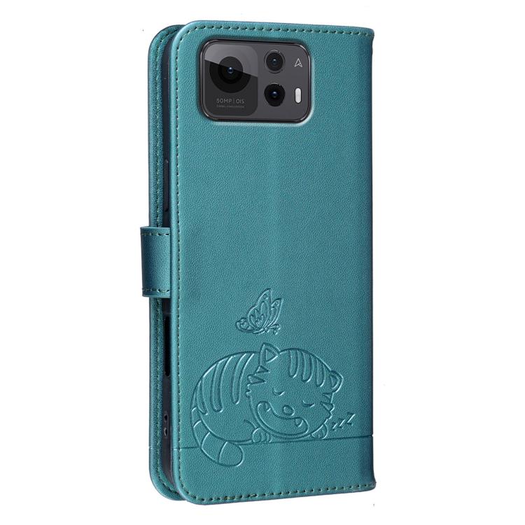 For Asus Zenfone 12 Ultra Cat Butterfly Embossed RFID Vegan Leather Phone Case with Strap