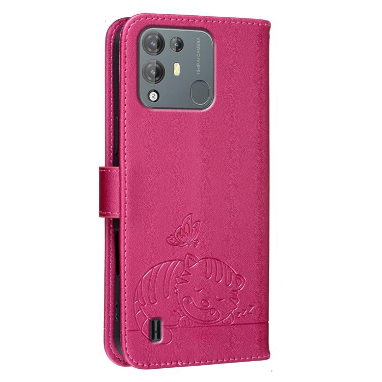 For Blackview A55 Pro Cat Butterfly Embossed RFID Vegan Leather Phone Case with Strap