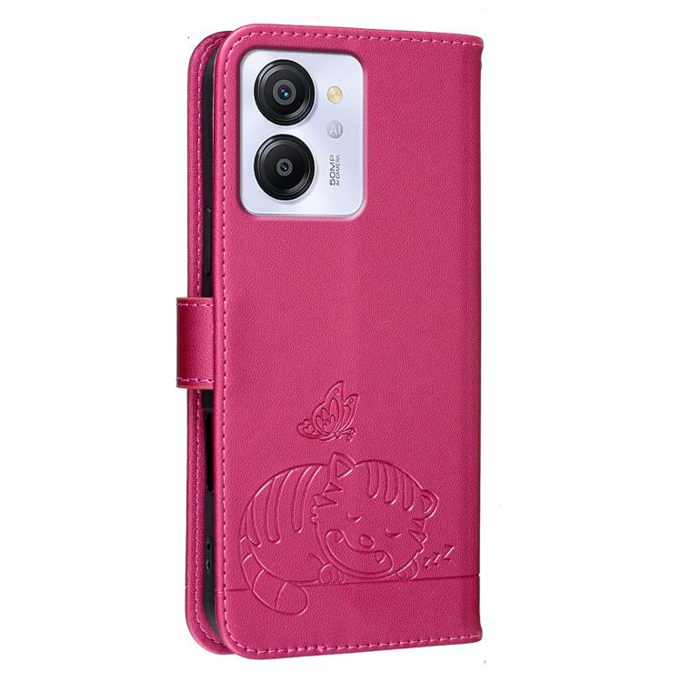 For Blackview COLOR 8 Cat Butterfly Embossed RFID Vegan Leather Phone Case with Strap