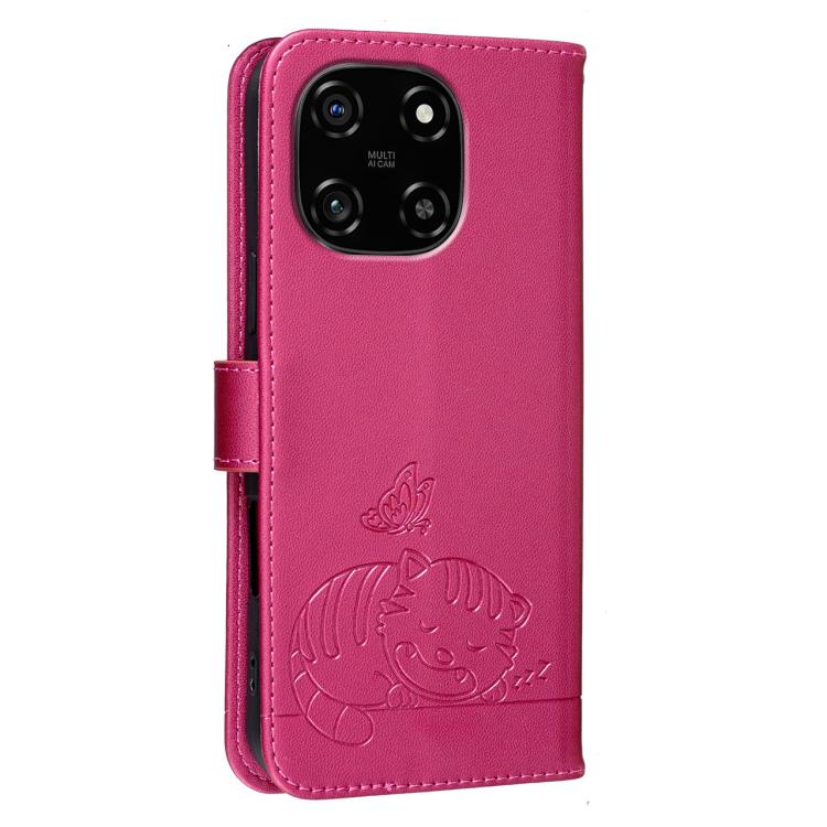 For Blackview COLOR 6 Cat Butterfly Embossed RFID Vegan Leather Phone Case with Strap
