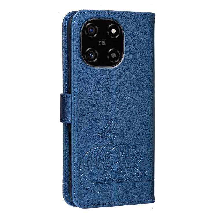 For Blackview COLOR 6 Cat Butterfly Embossed RFID Vegan Leather Phone Case with Strap