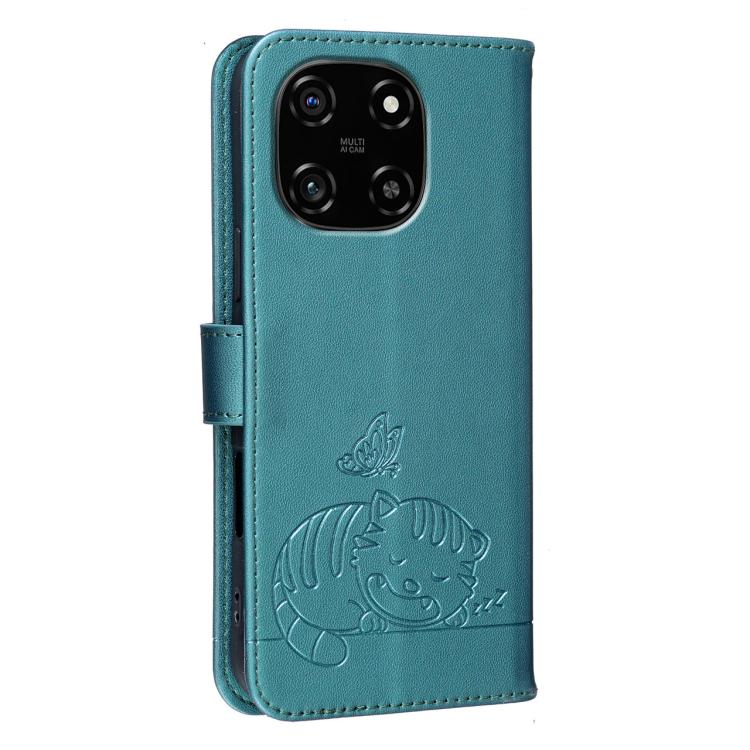 For Blackview COLOR 6 Cat Butterfly Embossed RFID Vegan Leather Phone Case with Strap
